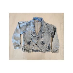 Girls SZ 8 Denim 80's Inspired Jean Jacket Studs Embellished